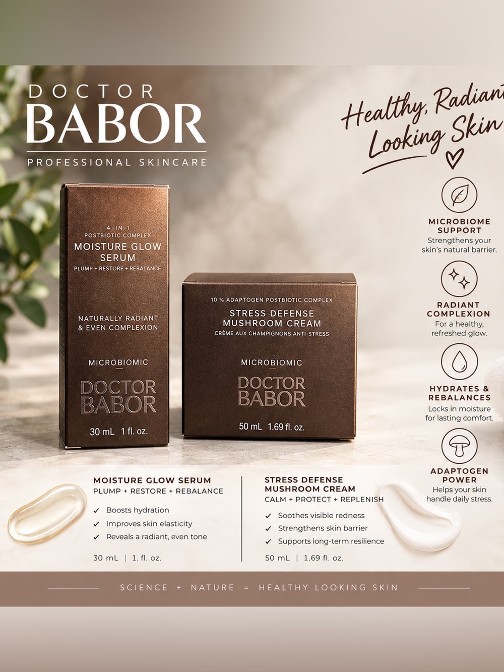 Doctor Babor Moisture Glow Serum and Stress Defense Mushroom Cream Set